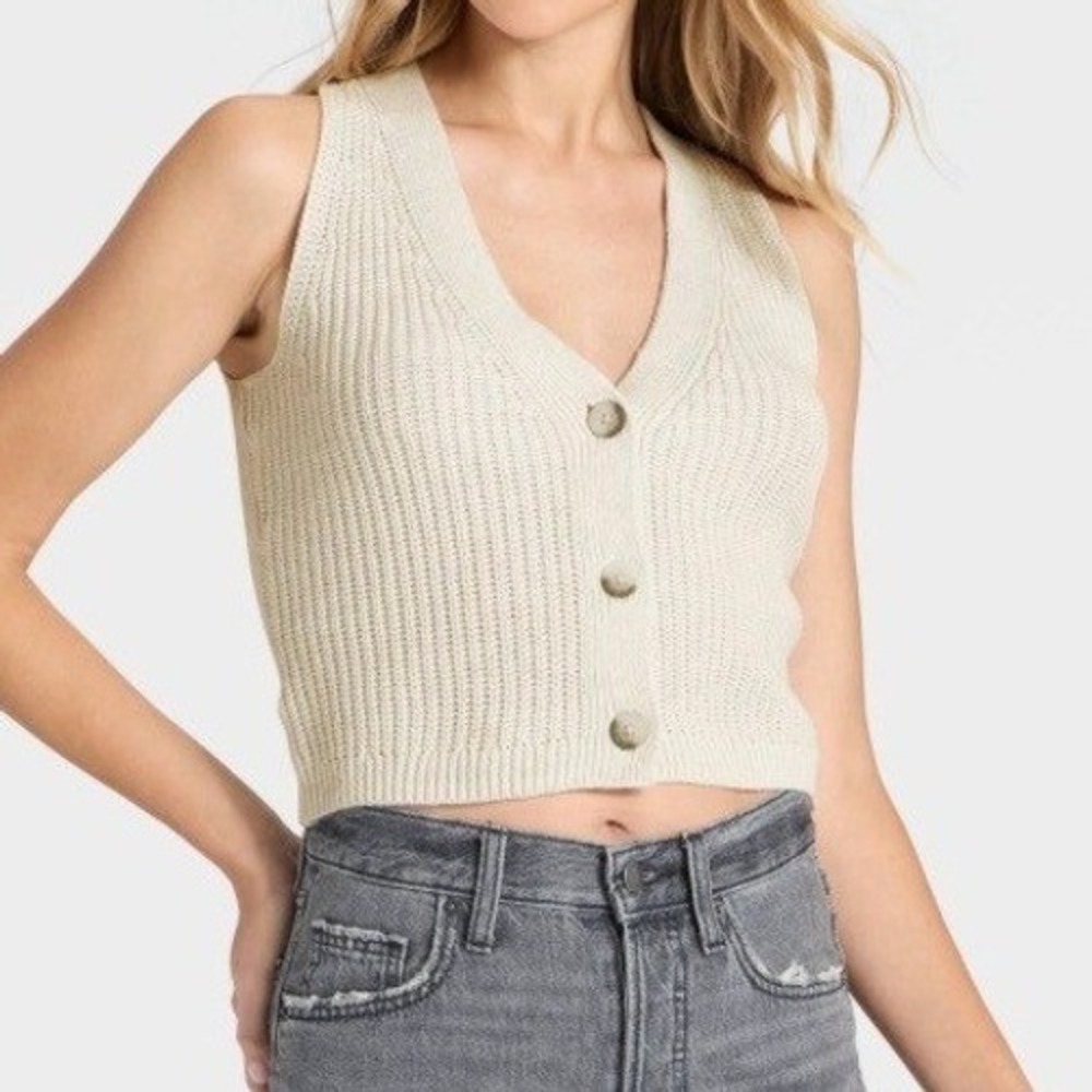 Universal Thread Womens XL Gray Ribbed Cotton Button Front Sweater Vest NWT